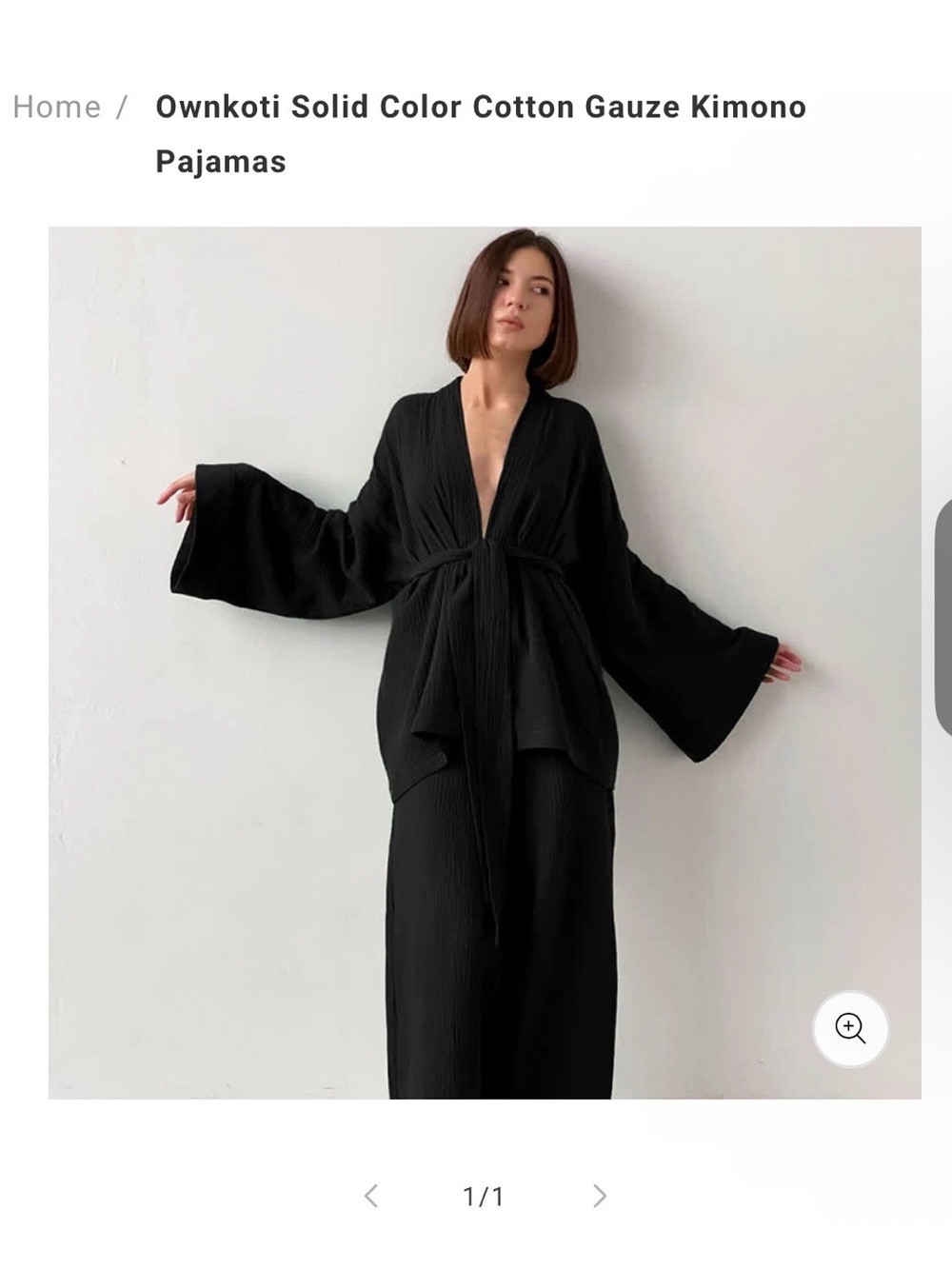 Ownkoti Solid Color Cotton Gauze Kimono Pajamas